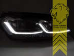 Halogen, LED, dynamischer LED Blinker, schwarz, mit chrom Leiste, Abblendlicht H7 / Fernlicht H7, zusätzlich LED Fernlicht, elektrisch verstellbar - Stellmotor integriert, Eintragungsfrei / mit E-Prüfzeichen, Eintragungsfrei / mit R87 Zulassung als Tagfahrlicht